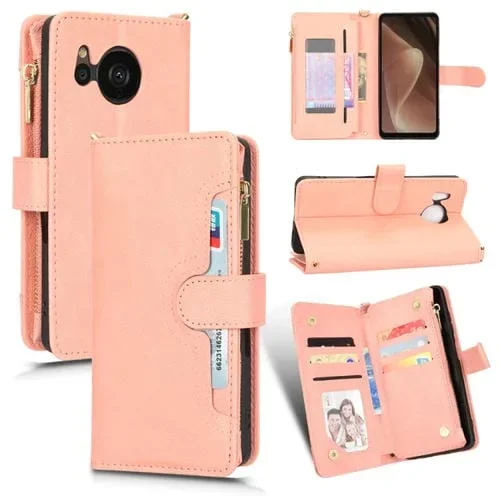 Funda de Cuero con Cremallera para Sharp Aquos Sense7 Plus Litchi Textura (Rosa)