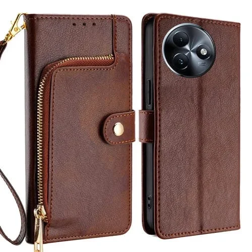 Funda de Cuero con Cremallera para Teléfono Itel S24 4G (Marrón)