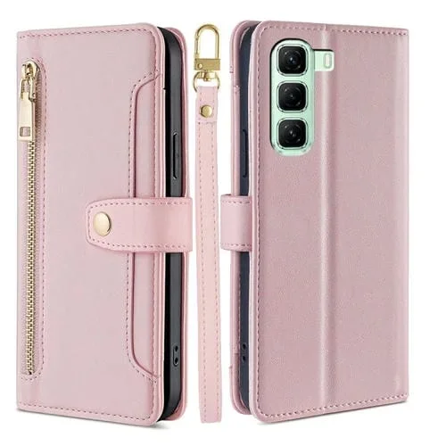 Funda de Cuero con Cremallera y Diseño de Oveja para Infinix Hot 50 4G (Rosa)
