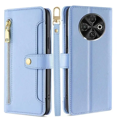 Funda de Cuero con Cremallera y Diseño de Oveja para Tecno Spark 30C 4G (Azul)