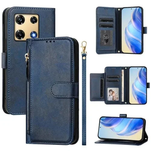 Funda de Cuero con Cremallera y Ranuras para Tarjetas para Infinix Note 30 Pro (Azul)