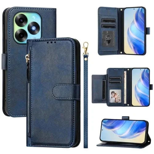 Funda de Cuero con Cremallera y Ranuras para Tarjetas para Itel S23+ (Azul)