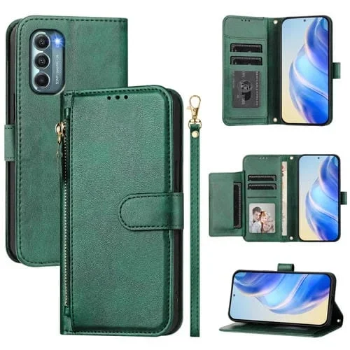 Funda de Cuero con Cremallera y Ranuras para Tarjetas para Motorola Moto G Stylus 5G 2022 (Verde)