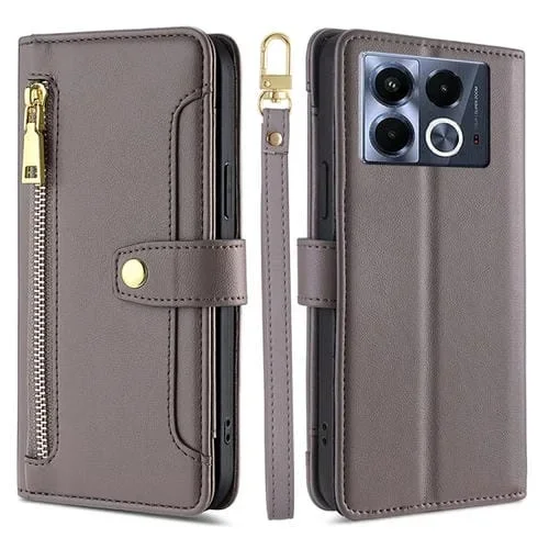 Funda de Cuero con Cremallera y Textura de Oveja para Infinix Note 40 5G (Gris)