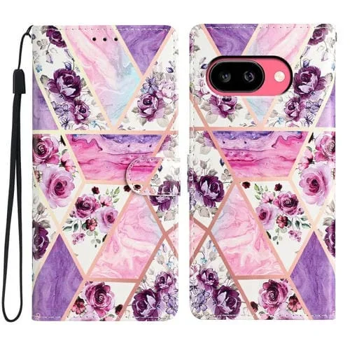 Funda de Cuero con Dibujo de Colores para Google Pixel 9A (Mármol Morado)