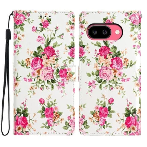 Funda de Cuero con Dibujo de Colores para Google Pixel 9A (Peonías)