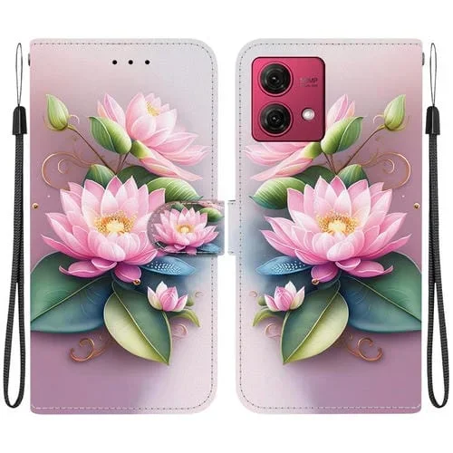 Funda de Cuero con Dibujo de Colores y Textura de Cristal para Motorola Moto G84 (Lotus)