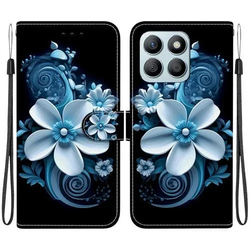 Funda de Cuero con Dibujo y Textura de Cristal para Honor X8B (Orquídea Negra)