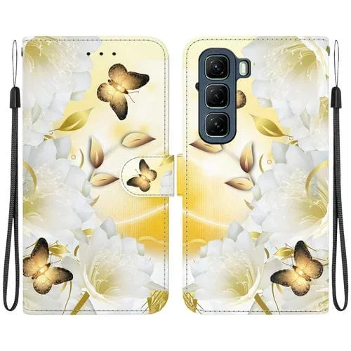 Funda de Cuero con Dibujo y Textura de Cristal para Infinix Hot 50 5G (Mariposa Dorada Epiphyllum)