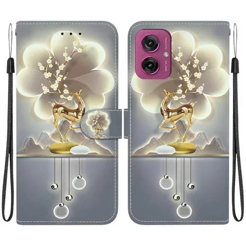 Funda de Cuero con Dibujo y Textura de Cristal para Motorola Moto G55 (Ciervo Sika)