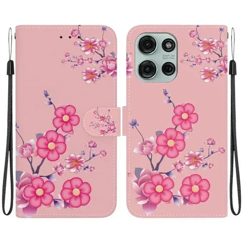 Funda de Cuero con Dibujo y Textura de Cristal para Motorola Moto G75 5G (Flores de Cerezo)