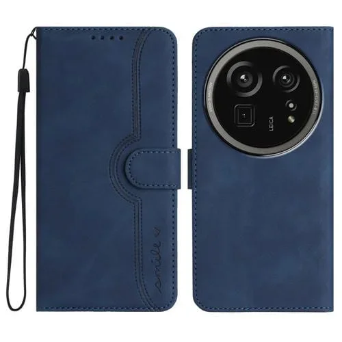 Funda de Cuero con Diseño de Corazón para Sharp Aquos R9 Pro (Azul)