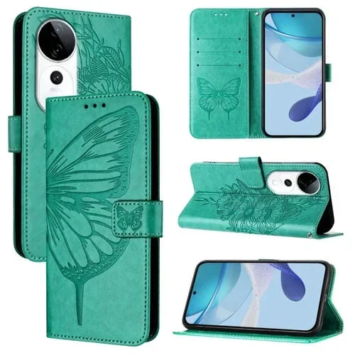 Funda de Cuero con Diseño de Mariposa En Relieve para El Teléfono Vivo S19 Pro (Verde)