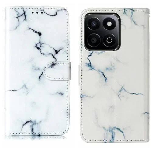 Funda de Cuero con Diseño de Mármol y Dibujo a Color para Honor X7C 4G (Mármol Blanco)