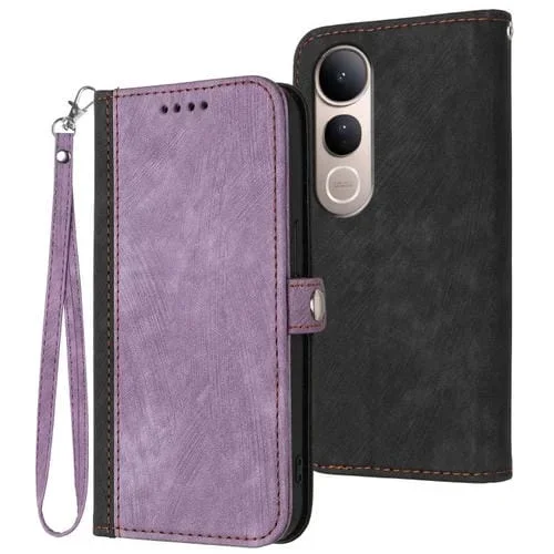 Funda de Cuero con Doble Pliegue y Hebilla Lateral para Vivo V50 Lite 4G/5G (Morado)
