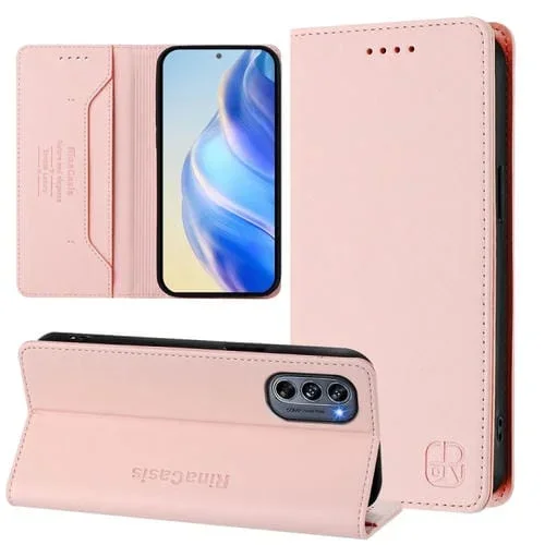 Funda de Cuero con Doble Pliegue y Succión Magnética para Motorola Moto G62 5G Rc01 (Rosa)