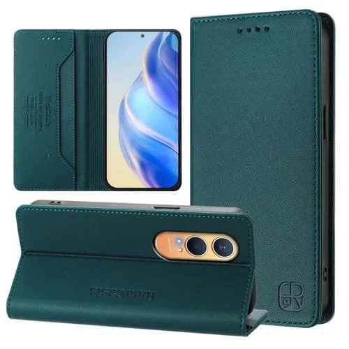 Funda de Cuero con Doble Pliegue y Succión Magnética para OnePlus Nord Ce4 Lite Rc01 (Verde Oscuro)
