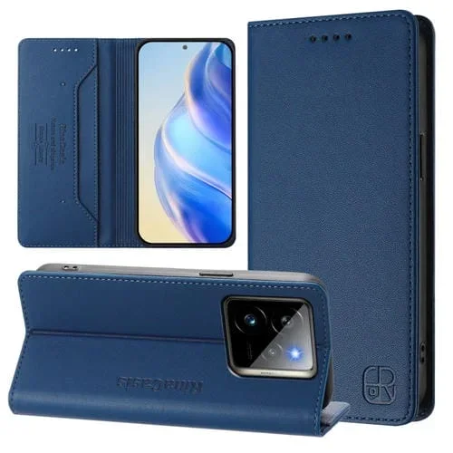 Funda de Cuero con Doble Pliegue y Succión Magnética para Realme Gt 7 Pro 5G Rc01 (Azul Oscuro)