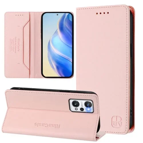 Funda de Cuero con Doble Pliegue y Succión Magnética para Realme Gt Neo 3T Rc01 (Rosa)