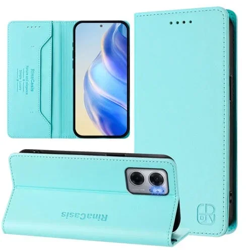 Funda de Cuero con Doble Pliegue y Succión Magnética para Redmi 10 5G / 10 Prime+ 5G Global Rc01 (Verde Menta)