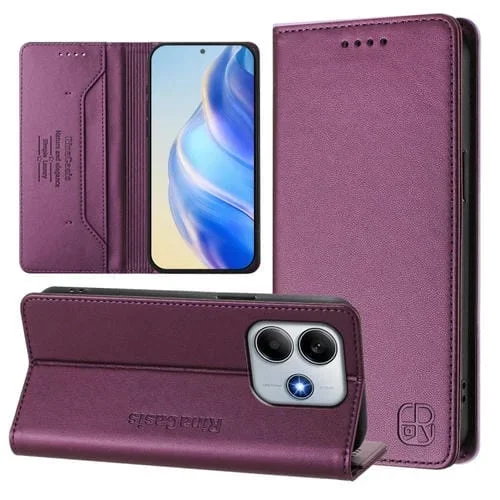 Funda de Cuero con Doble Pliegue y Succión Magnética para Redmi Note 14 5G Rc01 (Violeta)