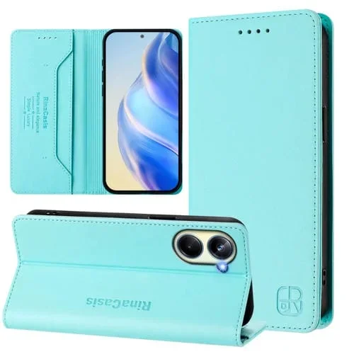 Funda de Cuero con Doble Pliegue y Succión Magnética para Teléfono Realme 10 Pro 5G Rc01 (Verde Menta)