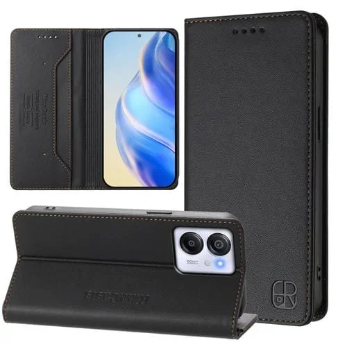 Funda de Cuero con Doble Pliegue y Succión Magnética Rfid para BlackView Oscal Modern 8 Color 8 Rc01 (Negro)