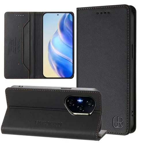 Funda de Cuero con Doble Pliegue y Succión Magnética Rfid para Honor 400 Rc01 (Negra)
