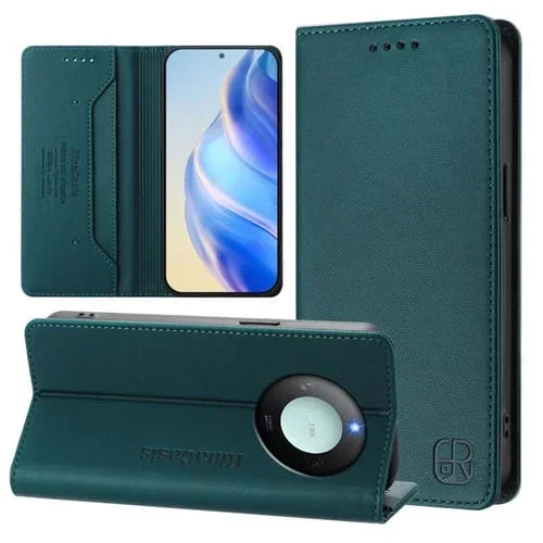 Funda de Cuero con Doble Pliegue y Succión Magnética RFID para Honor X60/X9C Smart Rc01 (Verde Oscuro)