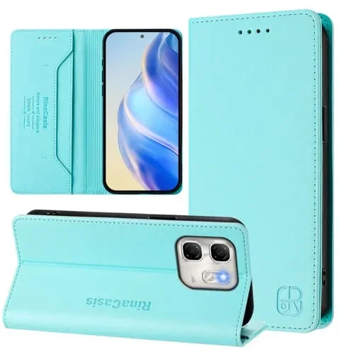 Funda de Cuero con Doble Pliegue y Succión Magnética Rfid para Infinix Hot 50I 5G / Smart 9 4G Rc01 (Verde Menta)