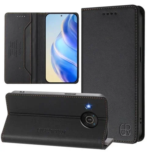 Funda de Cuero con Doble Pliegue y Succión Magnética RFID para Nokia X20/X10 Rc01 (Negra)