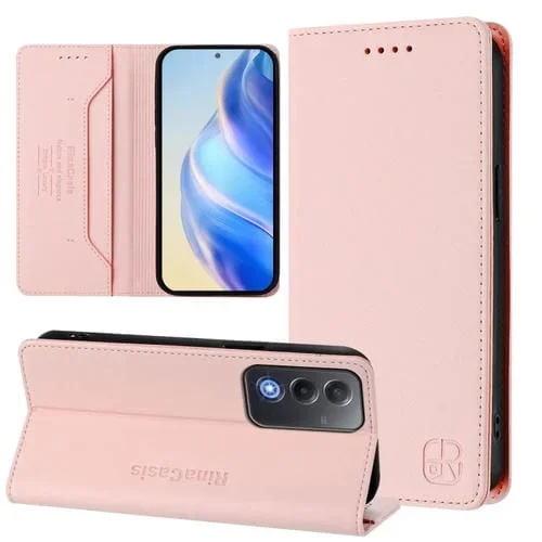 Funda de Cuero con Doble Pliegue y Succión Magnética Rfid para Oppo A3 Pro 5G Global Rc01 (Rosa)