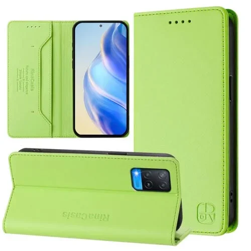 Funda de Cuero con Doble Pliegue y Succión Magnética Rfid para Oppo A54 4G / A54S / A55 5G / A16 Rc01 (Verde Hierba)