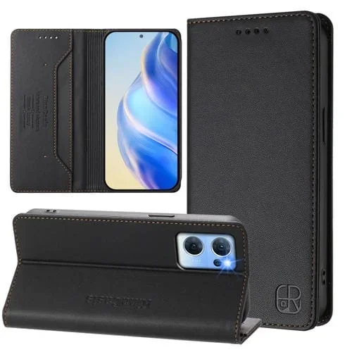 Funda de Cuero con Doble Pliegue y Succión Magnética Rfid para Oppo Reno7 5G Global / Find X5 Lite Rc01 (Negra)