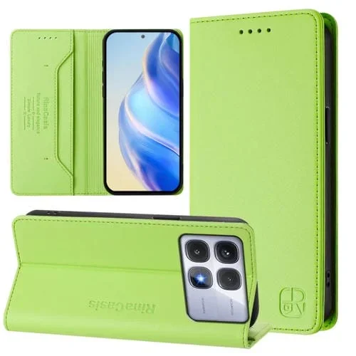 Funda de Cuero con Doble Pliegue y Succión Magnética Rfid para Redmi K70 Ultra 5G Global Rc01 (Verde Hierba)