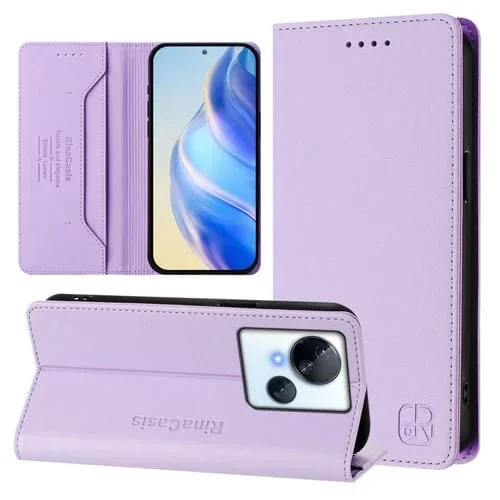 Funda de Cuero con Doble Pliegue y Succión Magnética RFID para Tecno Spark 10 5G Rc01 (Morado Claro)