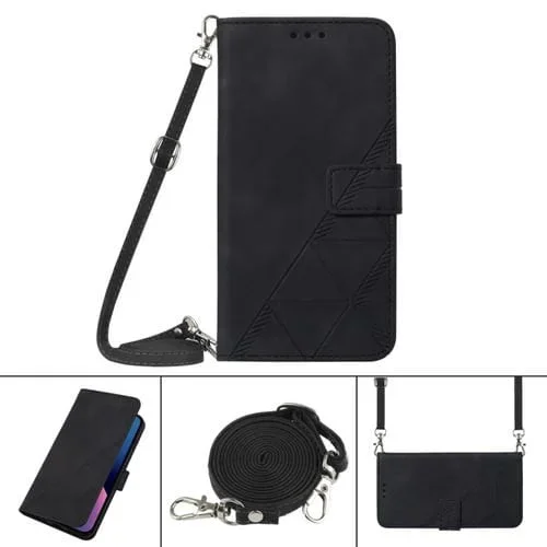 Funda de Cuero con Goma En Relieve para Tecno Spark 5 Aire y Spark 6 Air Crossbody (Negro)