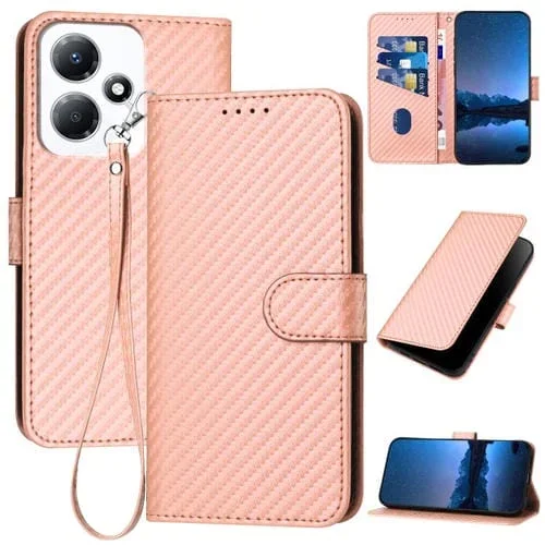 Funda de Cuero con Hebilla de Fibra de Carbono y Cordón para Infinix Hot 30 Play / Hot 30 Play Nfc Yx0070 (Rosa)