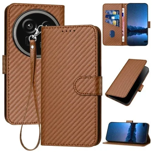Funda de Cuero con Hebilla de Fibra de Carbono y Cordón para Sharp Aquos R9 Pro Yx0070 (Café)