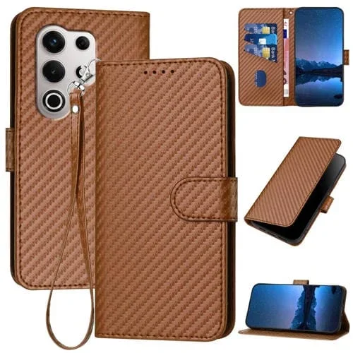 Funda de Cuero con Hebilla de Fibra de Carbono y Cordón para Teléfono Itel S25 Ultra Yx0070 (Café)