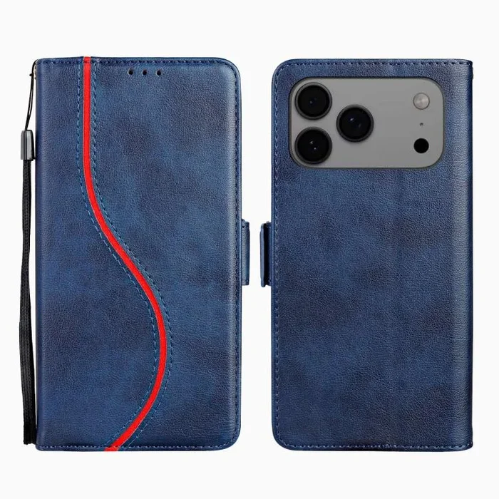 Funda de cuero con hebilla lateral y curva S para iPhone 17 Pro Max (azul)