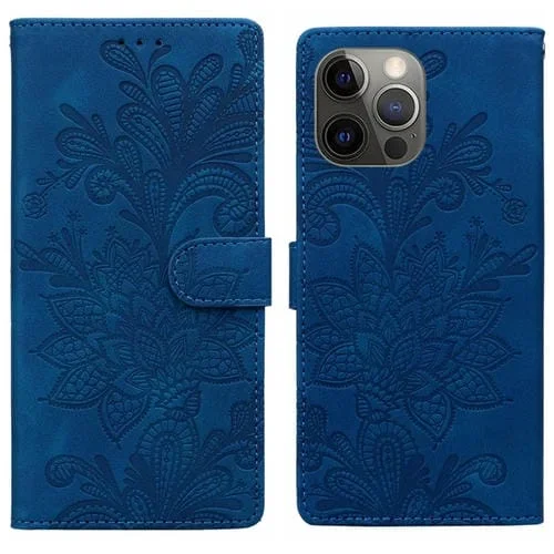 Funda de Cuero con Hebilla Magnética y Diseño Floral En Relieve para iPhone 11 Pro (Azul)