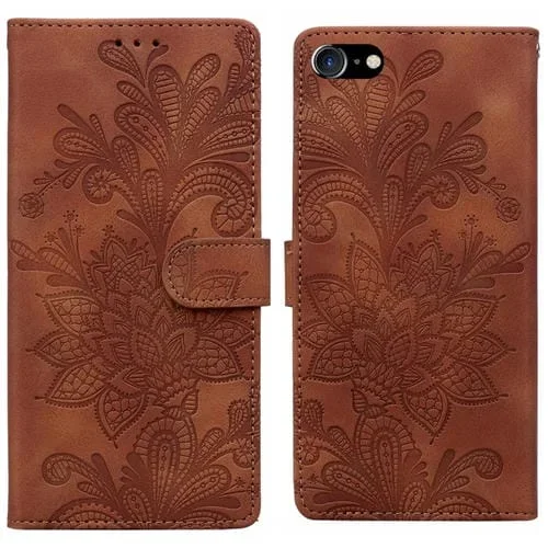 Funda de Cuero con Hebilla Magnética y Diseño Floral En Relieve para iPhone 6/7/Se 2022 (Marrón)