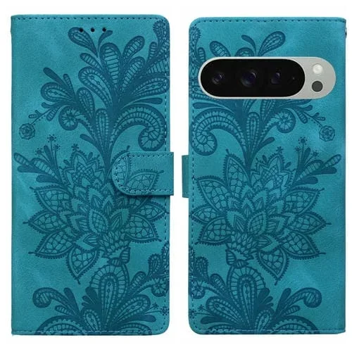 Funda de Cuero con Hebilla Magnética y Diseño Floral para Google Pixel 9/9 Pro (Verde)