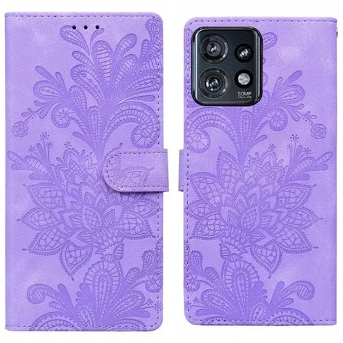 Funda de Cuero con Hebilla Magnética y Diseño Floral para Motorola Edge+ (2023) (Morado)