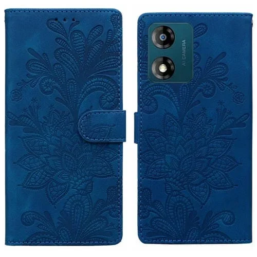 Funda de Cuero con Hebilla Magnética y Diseño Floral para Motorola Moto E13 (Azul)