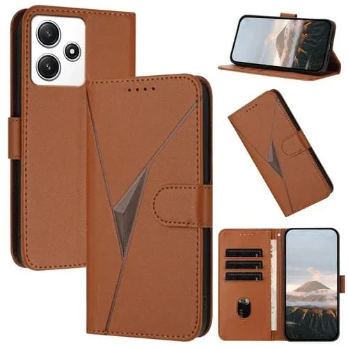 Funda de Cuero con Hebilla Triangular para Redmi 12 5G (Marrón)