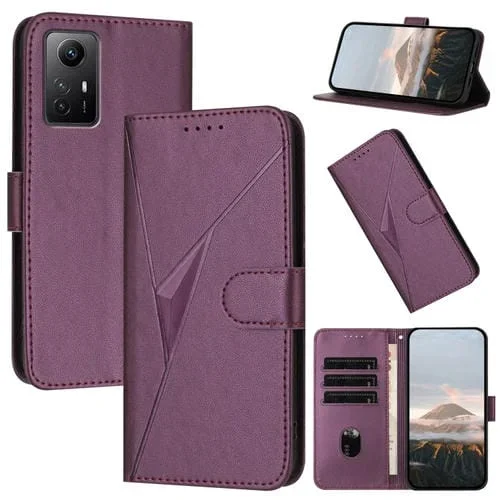 Funda de Cuero con Hebilla Triangular para Redmi Note 12S (Morado Oscuro)