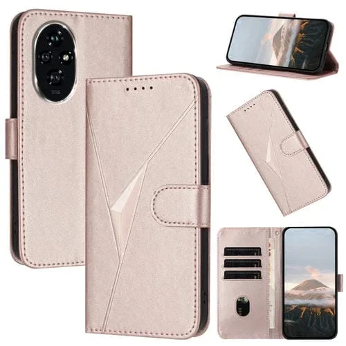 Funda de Cuero con Hebilla y Diseño de Triángulos para Honor 200 Pro (Oro Rosa)