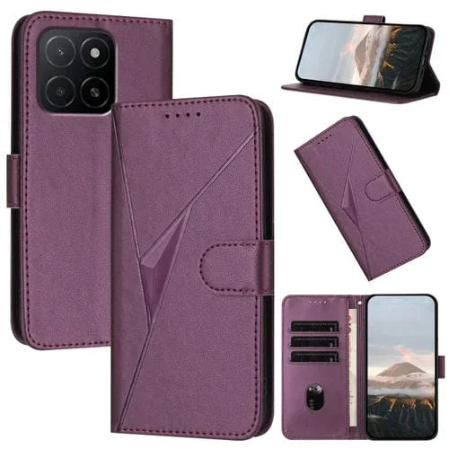 Funda de Cuero con Hebilla y Diseño de Triángulos para Honor X5B/X5B Plus (Morado Oscuro)
